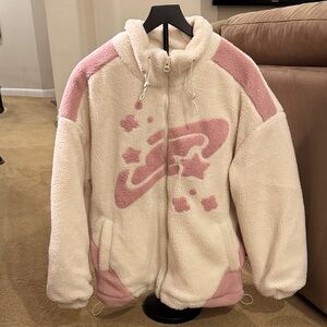 Aelfric Eden Pink and White Sherpa Fleece Jacket